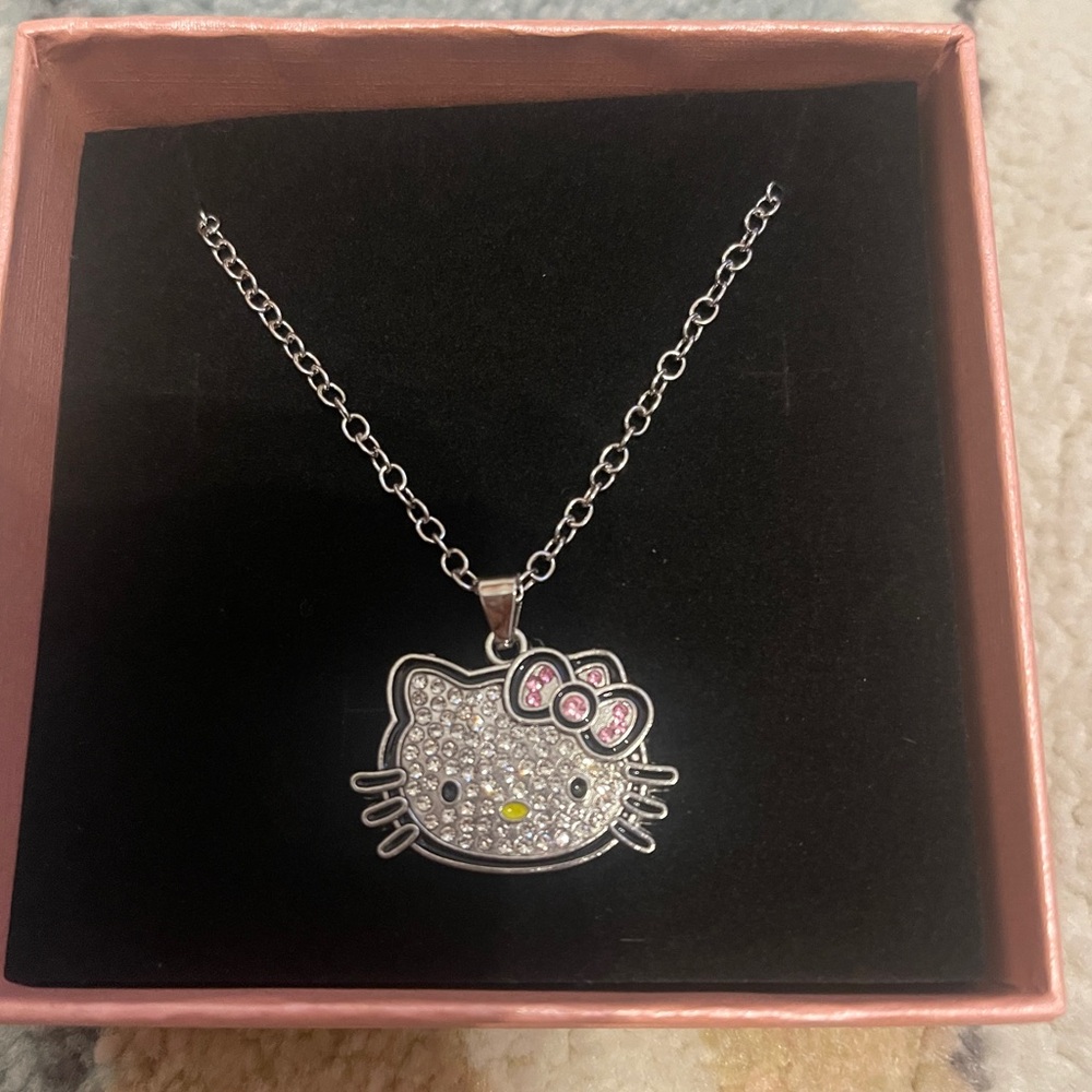 Hello Kitty Silver Necklace with Pink Bow